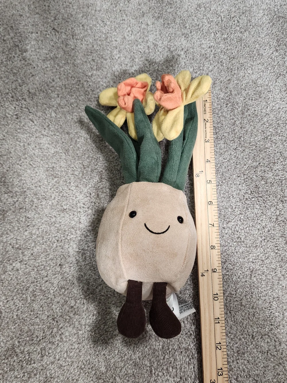 Smiling Plush Flower Pot Toy in Beige, Green & Peach